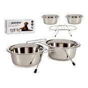 Matskl fr husdjur Double 24,5 x 11 x 52,5 cm Silvrig Rostfritt