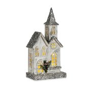 Prydnadsfigur Krist+ Vit Gr Glitter Hus Jul 22 x 45 x 11 cm LED