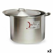 Gryta med lock Silvrig Aluminium 53 x 34 x 43 cm (2 antal)