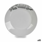 Platt skl  24,4 cm Vit Svart Porslin Pasta (10 antal)