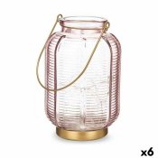 LED-lykta Rnder Rosa Gyllene Glas 13,5 x 22 x 13,5 cm (6 antal)