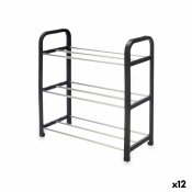 Skostll 3 Hyllor Svart Silvrig 40 x 19 x 14 cm (12 antal)