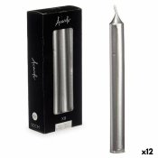 Set med levande ljus Acorde 126-E-AR Silvrig 2 x 2 x 20 cm (12 a