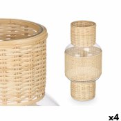 Ljusstakar SG-29652 Transparent Naturell Glas Rattan 18 x 38 x 1
