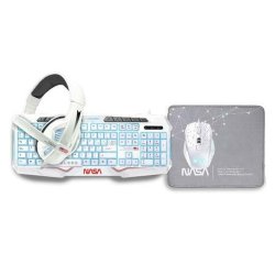 Tangentbord och Mus NASA ANDROMEDA4IN1-W Vit Multicolour Qwerty