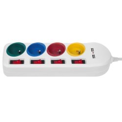 Ellist 4 Tomas-uttag med brytare MacLean MCE229W (1,5 m)
