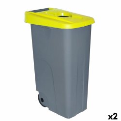 Papperskorg p hjul Denox 85 L Gul 58 x 41 x 76 cm