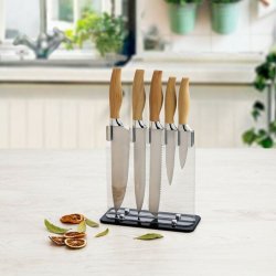 Set med kksknivar och hllare Quid Baobab (5 pcs) Brun Metall