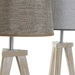 Bordslampa DKD Home Decor Blad Gr Brun linne 250 V 60 W Furu (3