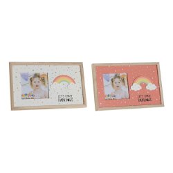 Fotoram DKD Home Decor Regnbge Rosa Vit Barn Tr MDF (25 x 1 x