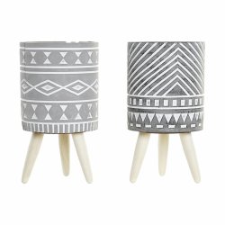 Kruka DKD Home Decor Gr Cement Vit Furu Boho (14,3 x 14,3 x 26,