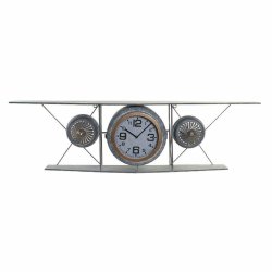 Vggklocka DKD Home Decor Glas Jrn Flygplan Tr MDF Mrkgr (12