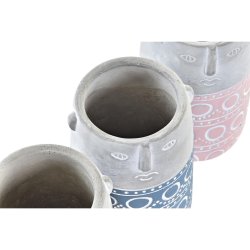 Kruka DKD Home Decor Ansikte Bl Rosa Cement Grn Gul (12 x 12 x