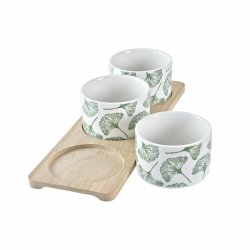 Tilltuggsset DKD Home Decor Bambu Stengods Blad 3 Delar 4 Delar