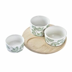 Tilltuggsset DKD Home Decor Bambu Stengods Blad Tropiskt 4 Delar
