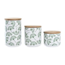 Uppsttning med 3 Burkar DKD Home Decor Naturell Vit Grn Bambu