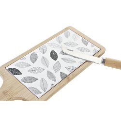 Tilltuggsset DKD Home Decor Vit/Svart Bambu Stengods Blad Cottag