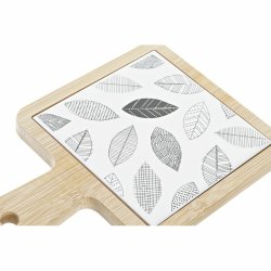Snacksbricka DKD Home Decor Vit/Svart Bambu Stengods Blad Cottag