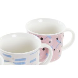 Mugg DKD Home Decor Svart Bl Rosa Vit Stengods (310 ml) (4 anta