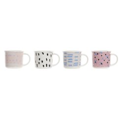 Mugg DKD Home Decor Svart Bl Rosa Vit Stengods (310 ml) (4 anta
