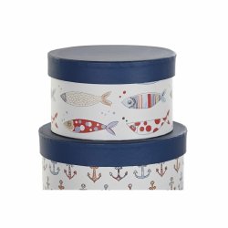 Set med stapelbara frvaringsldor DKD Home Decor Havsbl Rnder