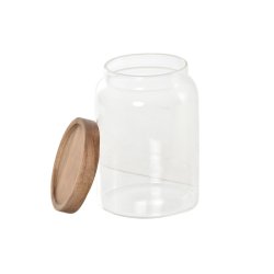 Uppsttning med 3 Burkar DKD Home Decor Akaciatr Borosilikatgla
