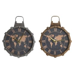 Vggklocka DKD Home Decor Gyllene Silvrig Glas Jrn Vrldskarta