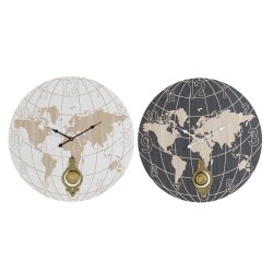 Vggklocka DKD Home Decor Svart Beige Metall MDF Vrldskarta (58