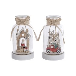 Belysning dekoration DKD Home Decor Jul Naturell Hus (2 antal) (