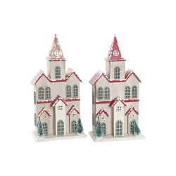 Julgranskula DKD Home Decor Hus MDF (13 x 8 x 28 cm) (2 antal)
