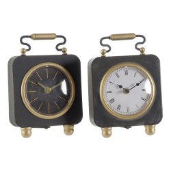 bordsklocka DKD Home Decor Svart Gyllene Silvrig (2 antal)