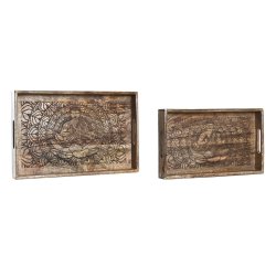 Uppsttning med Brickor DKD Home Decor 2 antal Brun Mrkbrun Man
