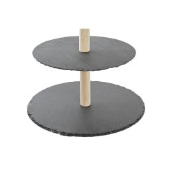 Snacksbricka DKD Home Decor Std med tre niver Bambu Skiffer 28