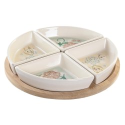 Snacksbricka DKD Home Decor 21,5 x 21,5 x 1 cm Beige Vit Stengod