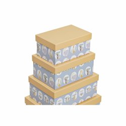 Set med stapelbara frvaringsldor DKD Home Decor djur Bl Papp