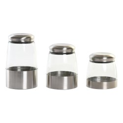 Uppsttning med 3 Burkar DKD Home Decor Glas Silvrig Transparent