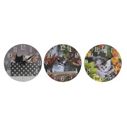Vggklocka DKD Home Decor Multicolour Katter Tr MDF (34 x 4 x 3