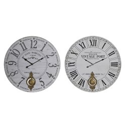 Vggklocka DKD Home Decor Svart Metall Vit Vintage Tr MDF (58 x