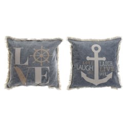 Kudde DKD Home Decor Bl Vit Havsbl Frans (45 x 10 x 45 cm) (2