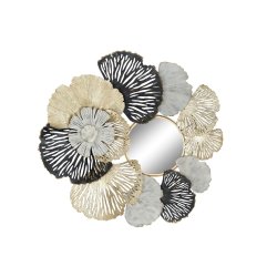 Vggspegel DKD Home Decor Vit Svart Gyllene Lv av en vxt Medel