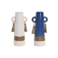 Vas DKD Home Decor Keramik Vit Marinbl (9,5 x 7 x 20 cm) (2 ant