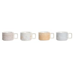 Set med kaffekoppar DKD Home Decor Gul Bl Vit Rd Metall Bambu