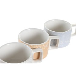 Set med kaffekoppar DKD Home Decor Gul Bl Vit Rd Metall Bambu