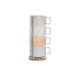 Set med kaffekoppar DKD Home Decor Gul Bl Vit Rd Metall Bambu