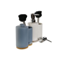Diskmedelspump 2-i-1 DKD Home Decor Bambu Rostfritt stl Dolomit