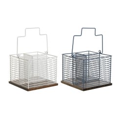Bestickkorg DKD Home Decor Bl Vit Metall Gummitr 18 x 18 x 15