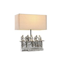 Bordslampa DKD Home Decor 36 x 21,5 x 43 cm Silvrig Beige Metall