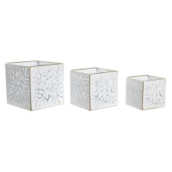 Set med planteringskrl DKD Home Decor Blad Gyllene Metall 15 x