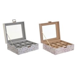 Box fr klockor DKD Home Decor Bl Ljusrosa Glas 22,5 x 19,5 x 9