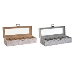 Box fr klockor DKD Home Decor Bl Ljusrosa Glas 33 x 11 x 9 cm